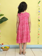 Pink cotton Lehriya printed Dress with pink 3/4 sleeves jacket