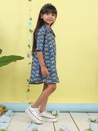 Blue cotton tiger printed 3/4 sleeves shirt Dress