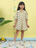 White cotton tiger printed 3/4 sleeves shirt Dress