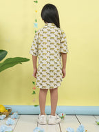 White cotton tiger printed 3/4 sleeves shirt Dress