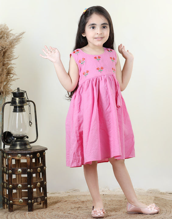 Pink katha embroidered Dress