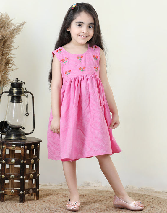 Pink katha embroidered Dress