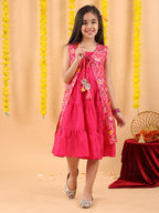 Pink short sleeves embroidered top with patola lehenga and dupatta