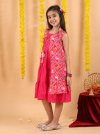 Pink short sleeves embroidered top with patola lehenga and dupatta