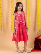Pink short sleeves embroidered top with patola lehenga and dupatta