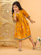 Yellow Patola printed 3/4 Skeeves Dress