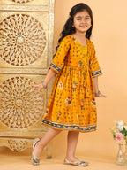 Yellow Patola printed 3/4 Skeeves Dress