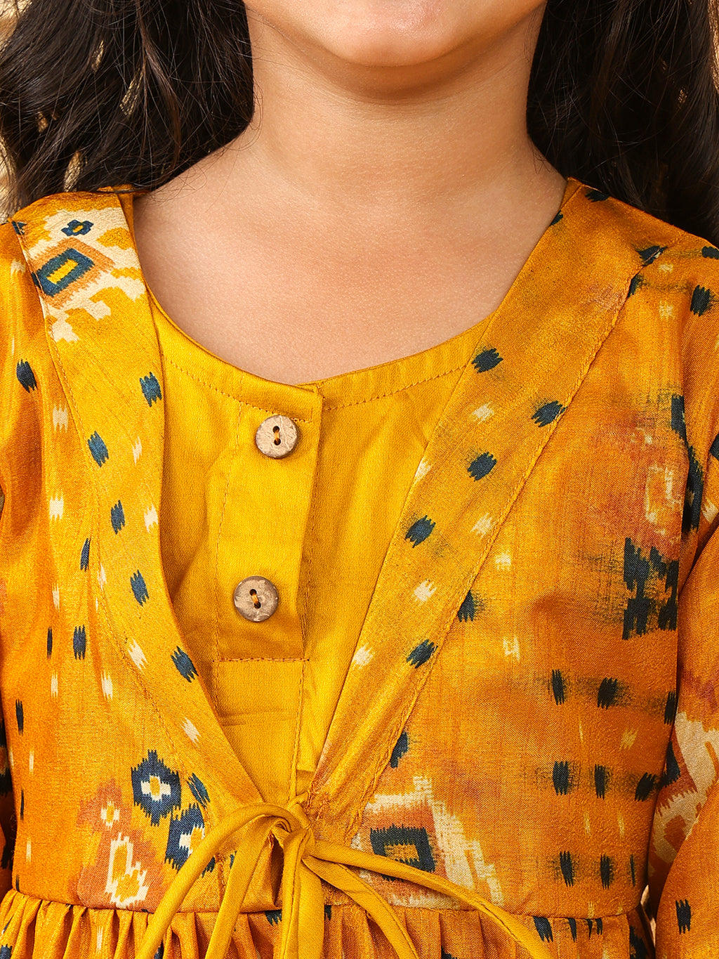 Yellow Patola printed 3/4 Skeeves Dress