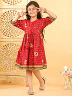 Red Patola printed 3/4 Skeeves Dress