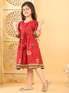 Red Patola printed 3/4 Skeeves Dress