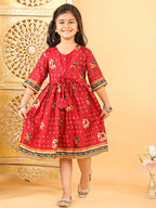 Red Patola printed 3/4 Skeeves Dress
