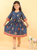 Blue Patola printed 3/4 Skeeves Dress