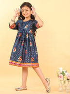 Blue Patola printed 3/4 Skeeves Dress