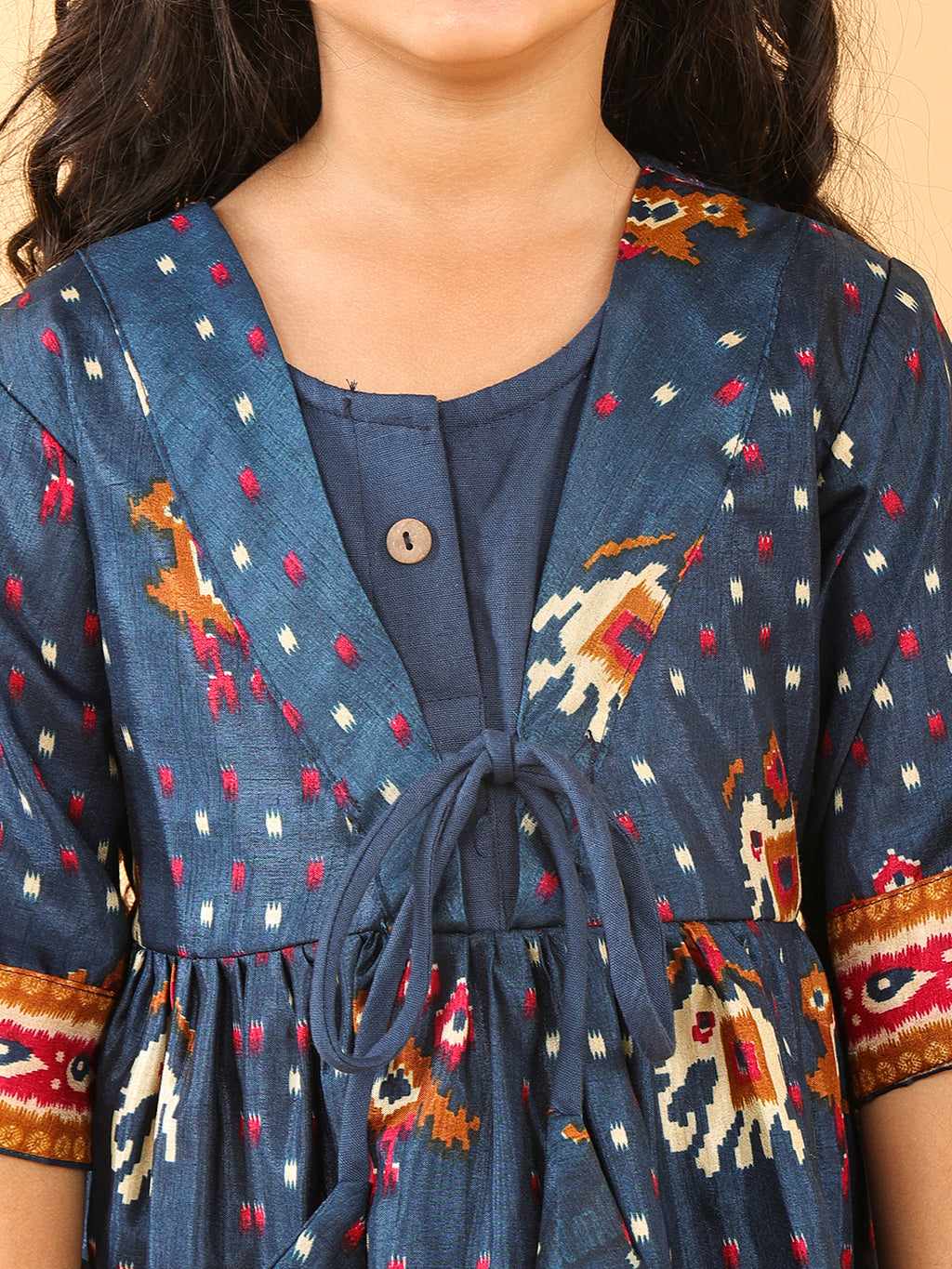 Blue Patola printed 3/4 Skeeves Dress