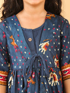 Blue Patola printed 3/4 Skeeves Dress