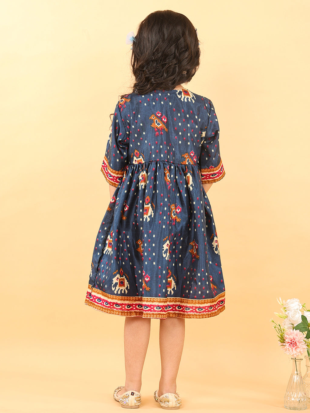 Blue Patola printed 3/4 Skeeves Dress