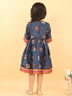 Blue Patola printed 3/4 Skeeves Dress