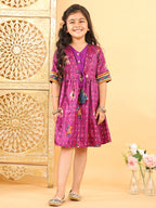 Purple Patola printed 3/4 Skeeves Dress