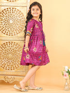 Purple Patola printed 3/4 Skeeves Dress