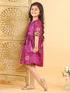 Purple Patola printed 3/4 Skeeves Dress