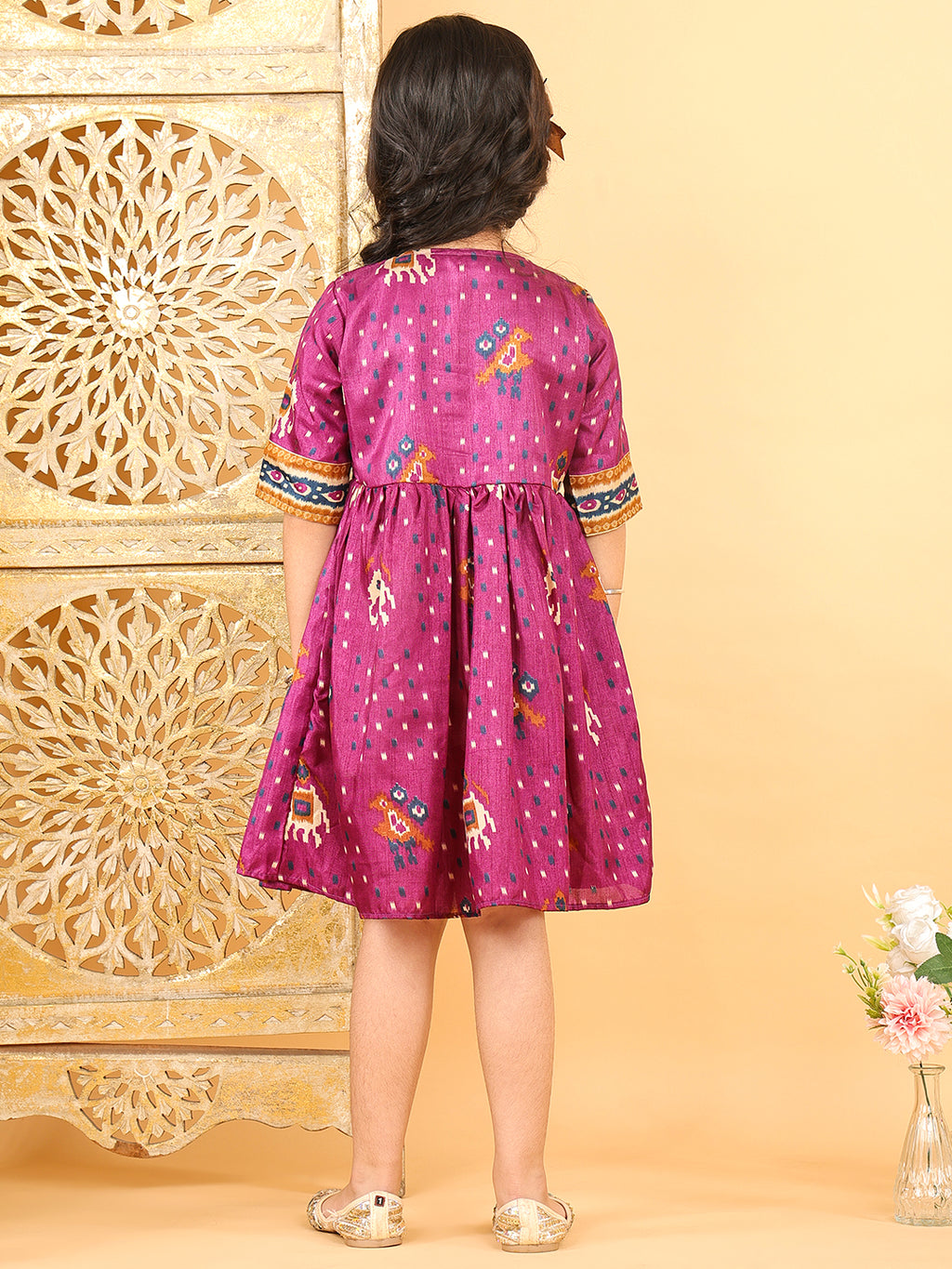 Purple Patola printed 3/4 Skeeves Dress