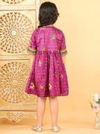 Purple Patola printed 3/4 Skeeves Dress