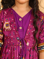 Purple Patola printed 3/4 Skeeves Dress