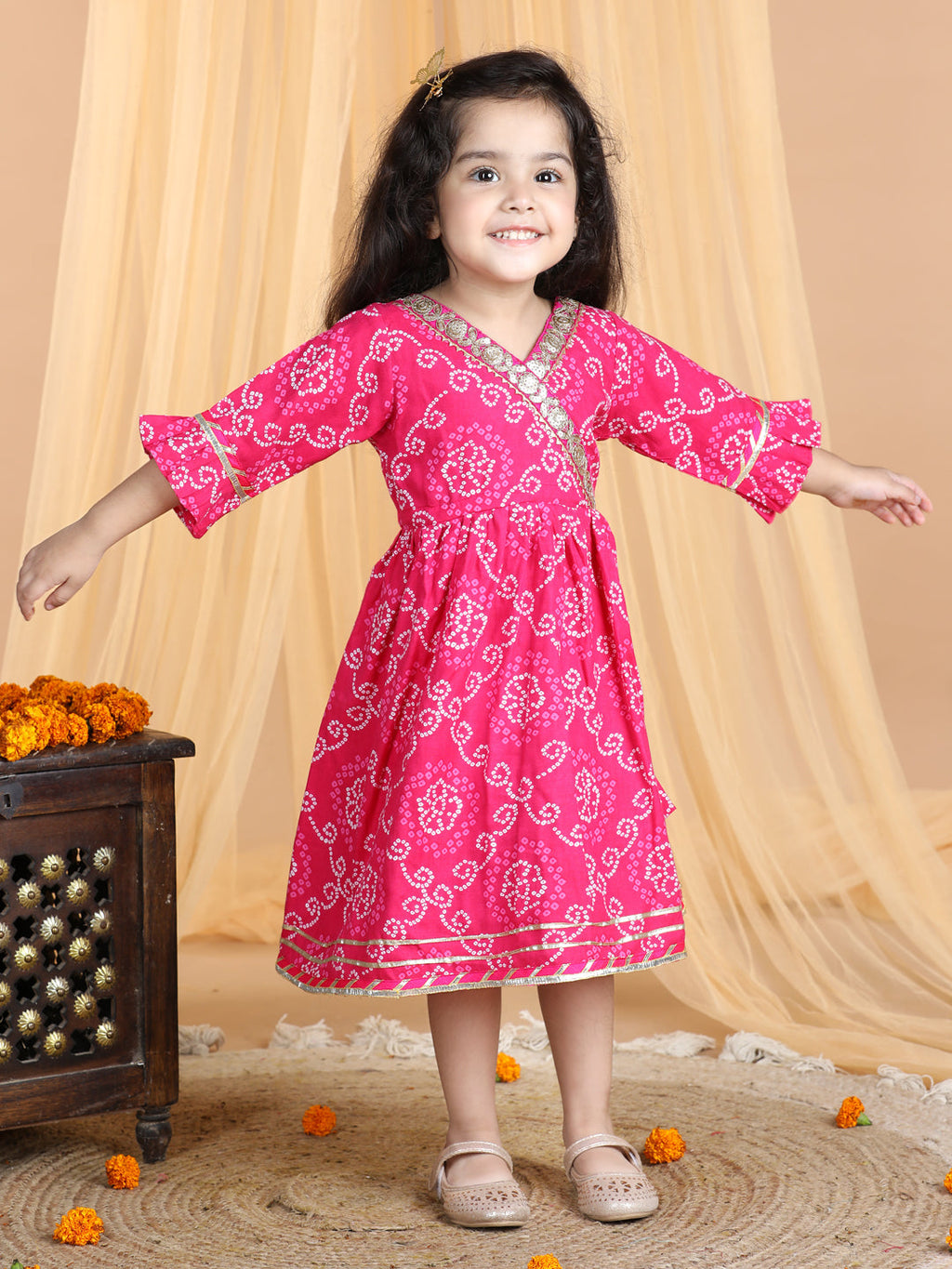 Pink Bandez Dress with Lace work