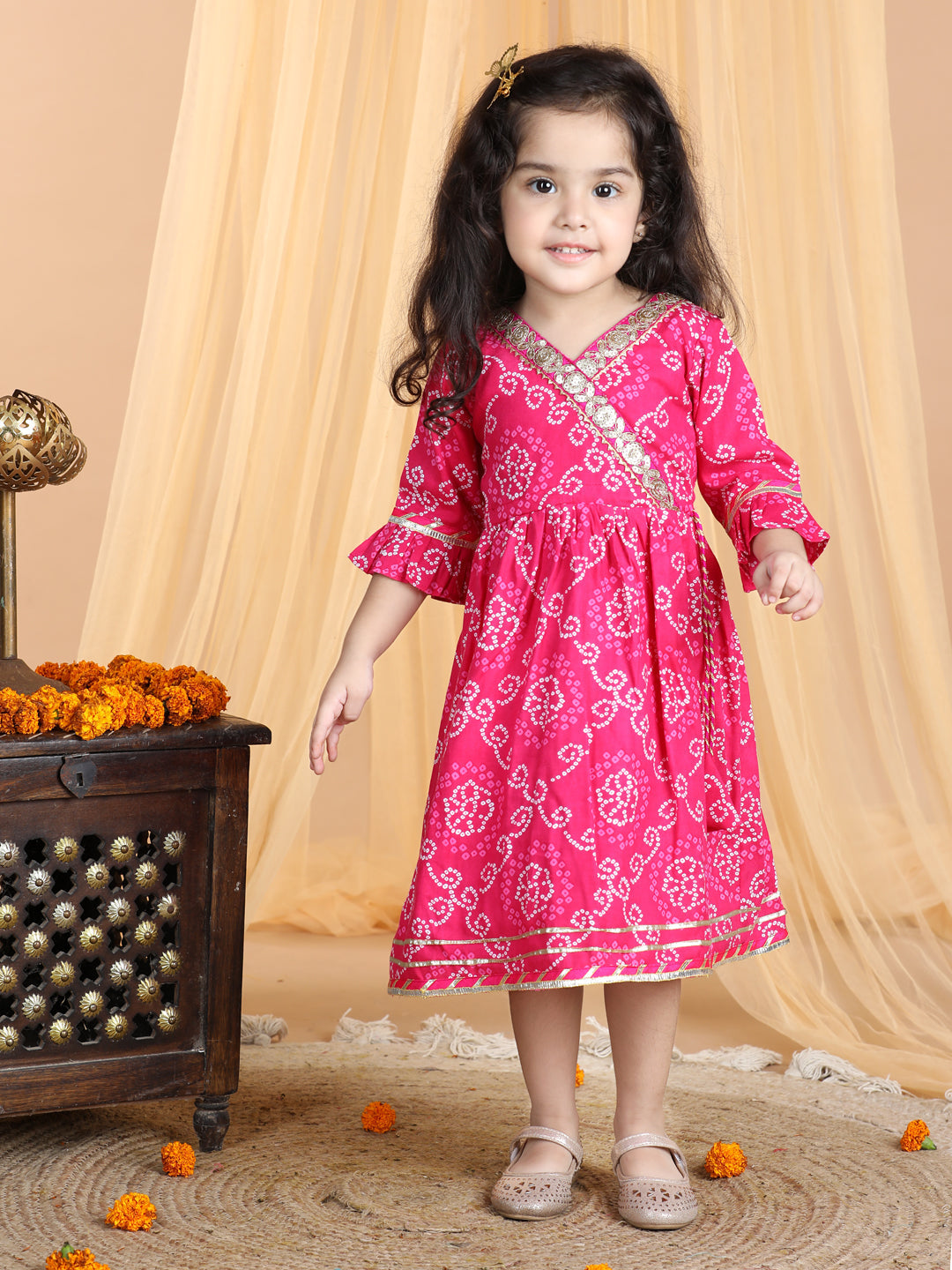 Pink Bandez Dress with Lace work