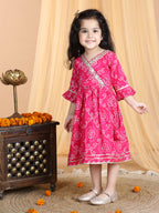 Pink Bandez Dress with Lace work
