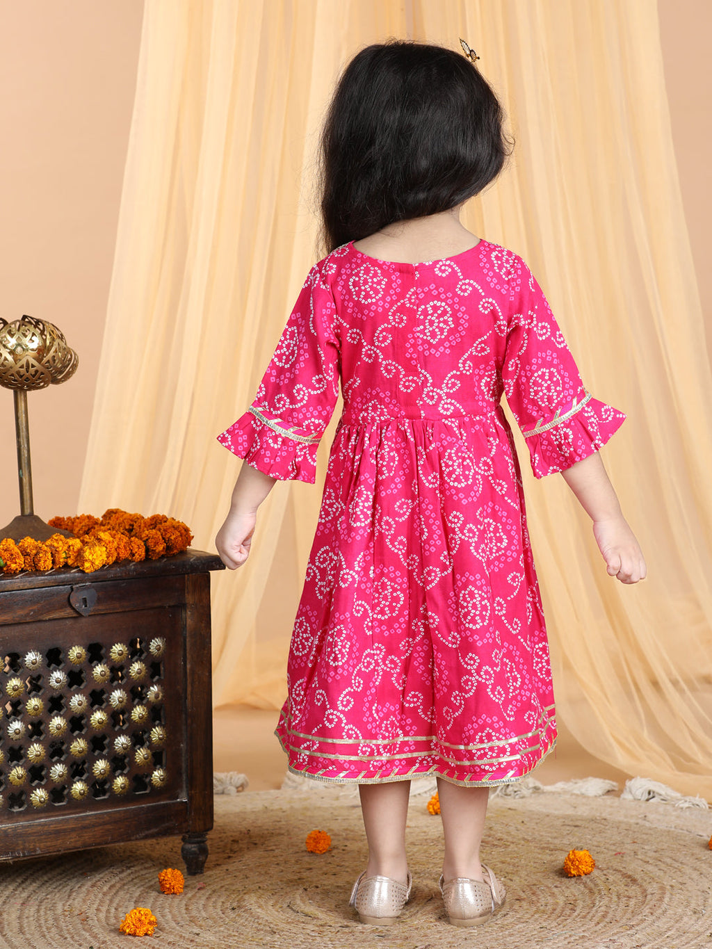 Pink Bandez Dress with Lace work
