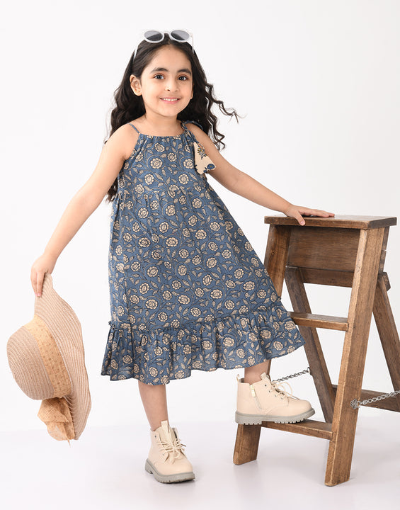 Blue Floral Sleeveless Dress