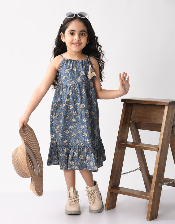 Blue Floral Sleeveless Dress