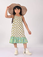Green and white Floral  Dress
