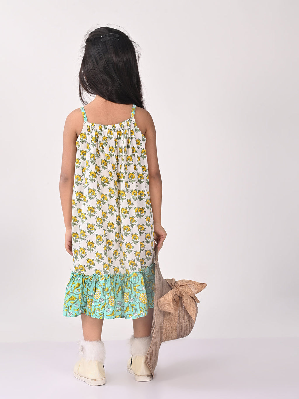 Green and white Floral  Dress
