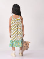 Green and white Floral  Dress