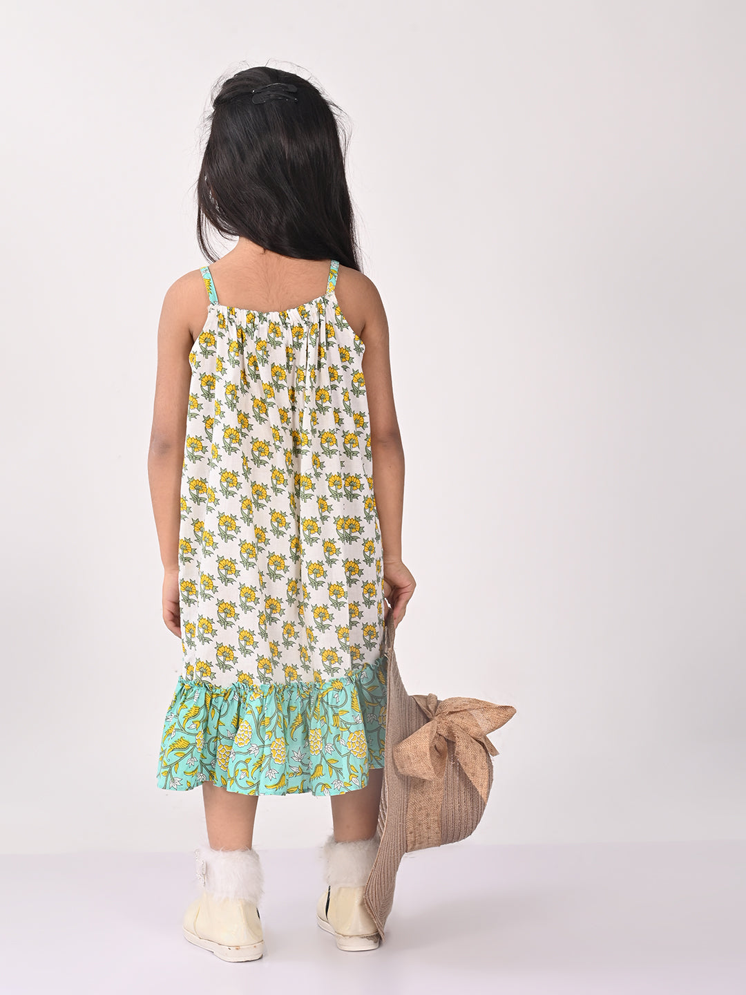 Green and white Floral  Dress