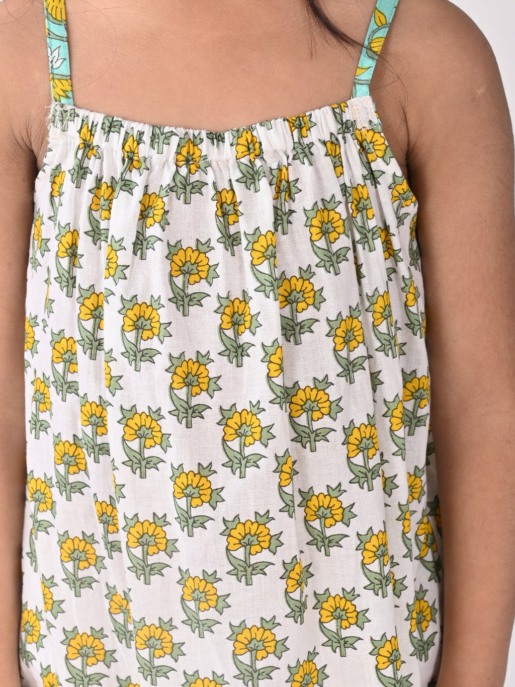 Green and white Floral  Dress