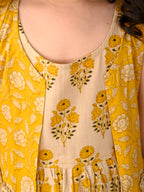 Yellow Sleeveless Dress with Yellow 3/4 Sleeve Printed Jacket