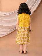 Yellow Sleeveless Dress with Yellow 3/4 Sleeve Printed Jacket