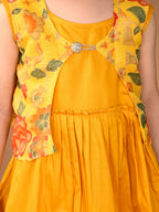 Yellow sleeveless Dress with yellow floral sleevelss  jacket