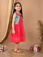 Pink sleeveless Dress with blue sleevesless kota jacket