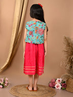 Pink sleeveless Dress with blue sleevesless kota jacket