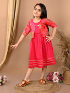 Pink sleeveless Dress with pink kota  3/4 sleeves jacket