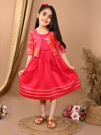 Pink sleeveless Dress with pink kota  3/4 sleeves jacket