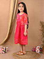 Pink sleeveless Dress with pink kota  3/4 sleeves jacket