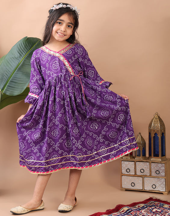 Purple bandez 3/4 sleeves dress