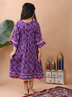 Purple bandez 3/4 sleeves dress