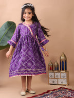 Purple bandez 3/4 sleeves dress