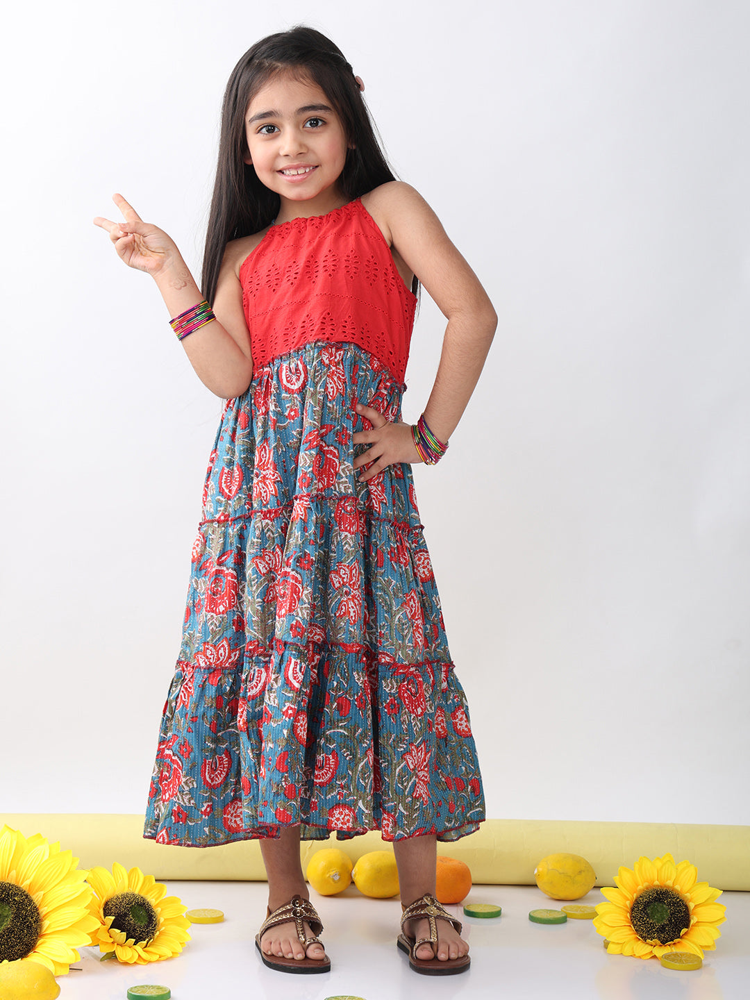 Blue Floral Dress With hakoba patch